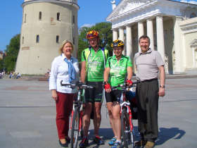 Michael Schwarzinger and his wife together with Austrian bike travellers in Vilnius, 2006